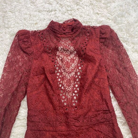 SAYLOR Red Long Sleeve Lace Celia Dress in Russet - Picture 5 of 8